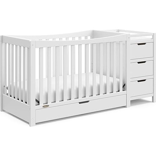 Graco REMI Convertible Crib & Changer with Premium Foam Crib and Toddler Mattress - White
