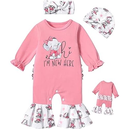 Newborn Girl Clothes Ruffle Letter Print Romper Infant Bell Bottom Jumpsuit Boho Baby Girl Clothes with Headband Hat