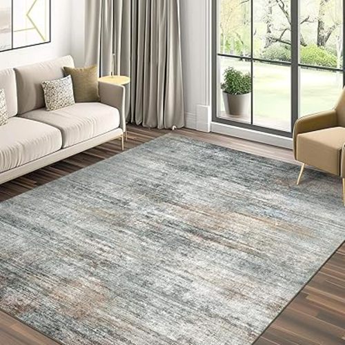Area Rugs 6x9 for Living Room Bedroom, Modern Abstract Machine Washable Rug, Large Soft Low Pile Floor Cover with Non Slip Backing for Dining Room, Ash Gray Brown