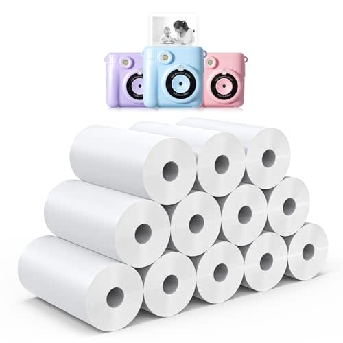 12 Rolls Instant Print Camera for Kids Refill Print Paper - Hikkon Thermal Print Paper Rolls Photo Print HD Printing for Most Kids Instant Camera - Paper Only(White-12)