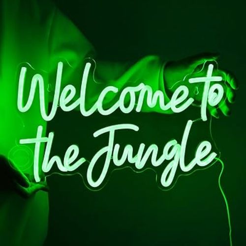 Britrio Welcome to the Jungle Neon Light Sign for Safari Jungle Themed Party Baby Shower Kids Birthday Gift Bedroom Bar Club LED Neon Wall Decor 5V USB Powered with Switch 15.75 Inch Green