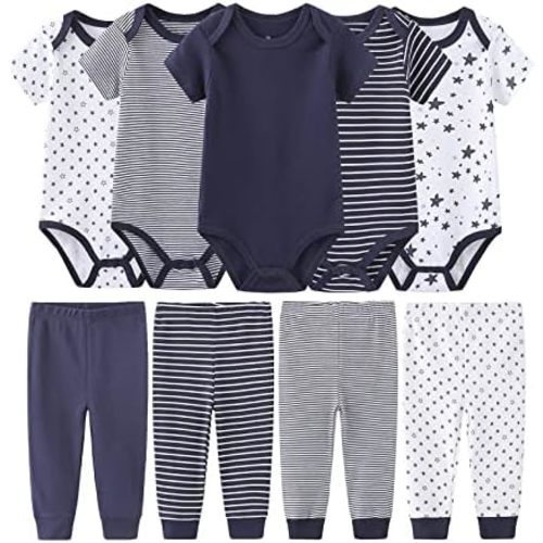 Newborn Baby Clothes Set - Short Sleeve Baby Boy Pants & Girl Bodysuits - Layette Sets