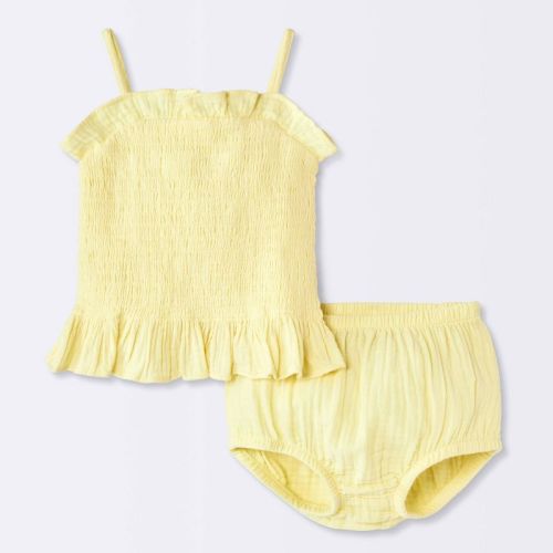 Baby Girls' Smocked Peplum Tank Top and Bloomer Set - Cloud Island™ Yellow 0-3M