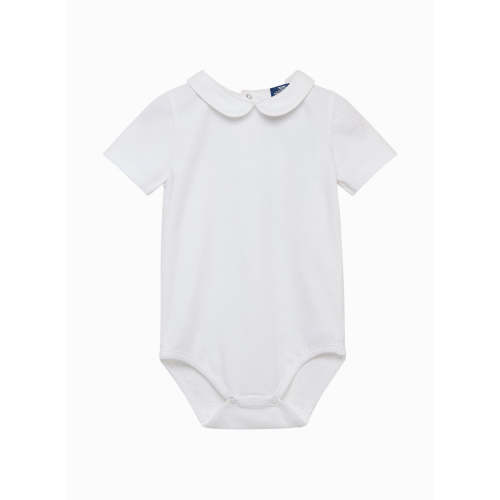 Trotters London — Baby Short-Sleeved Milo Piped Bodysuit in White