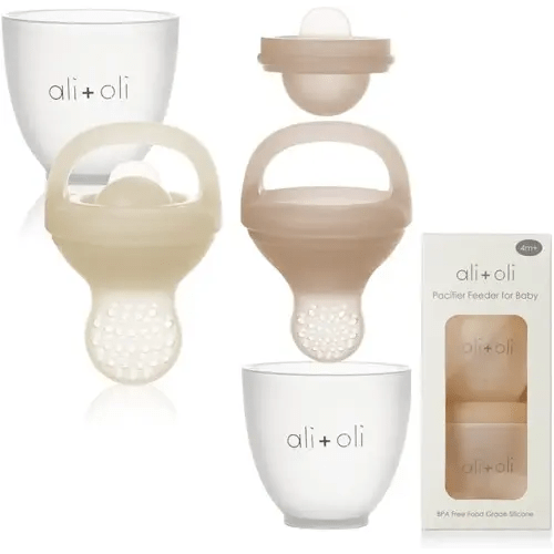 Ali+Oli (2-pc) Food & Fruit Feeder Pacifier (Oat & Coco) Set for Baby, BPA-Free Food-Grade Silicone Fruit Pacifier Feeder, Infant & Toddler Teether Soother, Fruit Teethers for Babies