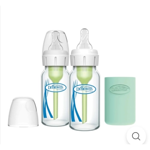 Dr. Brown's Natural Flow Anti-Colic Options+ Narrow Glass Baby Bottle with Silicone Sleeve, 2-Pack