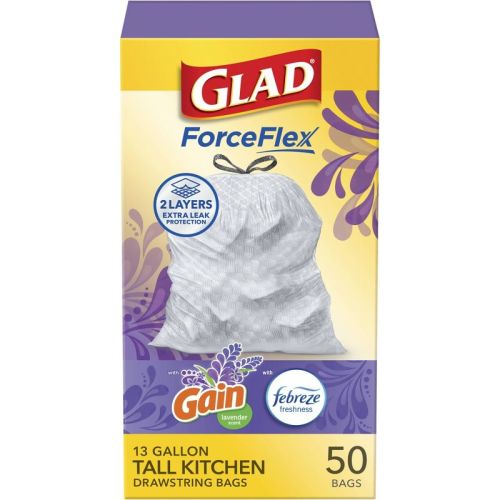 Glad ForceFlex Tall Kitchen Drawstring Trash Bags - Febreze Lavender - 13 Gallon