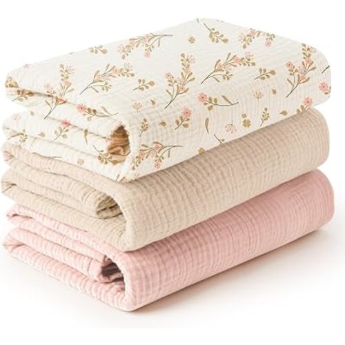 Konssy 3-Pack Muslin Baby Swaddle Blankets, 47 x 47 in Receiving Blankets