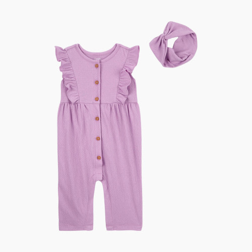 Carter's 2-Piece Jumpsuit & Head Wrap Set - Purple, 3 M