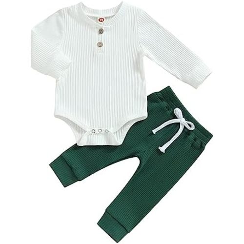 Newborn Baby Boy Girl Clothes Ribbed Knitted Long Sleeve Romper Pants Solid Cotton Infant Fall Winter Outfits 2Pcs