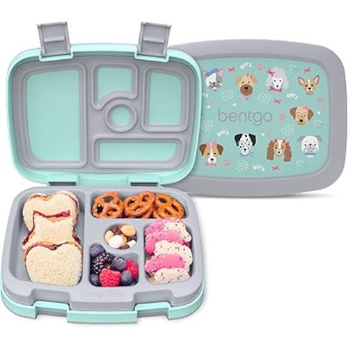 Bentgo Kids Prints Leak-Proof, 5-Compartment Bento-Style Kids Lunch Box - Ideal Portion Sizes for Ages 3-7, Durable, Drop-Proof, Dishwasher Safe, & Made with BPA-Free Materials (Puppy Love)