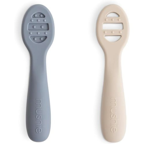 mushie Silicone First Feeding Baby Spoons | 2 Pack (Tradewinds/Shifting Sand)