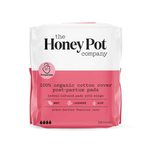 The Honey Pot Company, Herbal Post-Partum Pads with Wings, Organic Cotton Cover, 12 ct.
