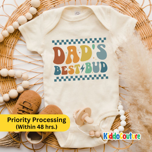 Dad's Best Bud Baby Onesie®, Retro Daddy's Bestie Bodysuit, Daddy's Best Bud Bodysuit, Dad And Son Onesie®, Daddy's Little Boy Baby Bodysuit