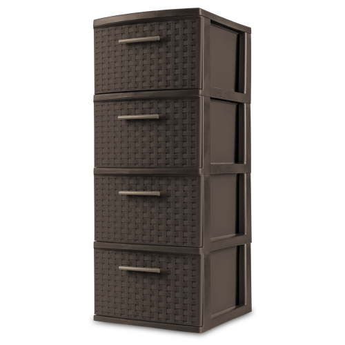 Sterilite 4 Drawer Weave Tower Plastic Storage Espresso, Durable and Stylish