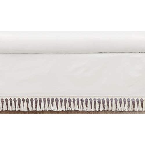 Sweet Jojo Designs Ivory Gender Neutral Boho Bohemian Girl Boy Baby Nursery Crib Bed Skirt Dust Ruffle - Solid Color Beige Cream Off White Farmhouse Chic Unisex Minimalist Tassel Fringe Macrame Cotton