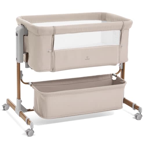 3 in 1 Baby Bassinet, Rocking Bassinet, Bedside Bassinet, 6-Height Adjustable, Bassinet Bedside Sleeper, Bedside Bassient for Baby with Comfy Mattress, Breathable Mesh, Large Storage Basket