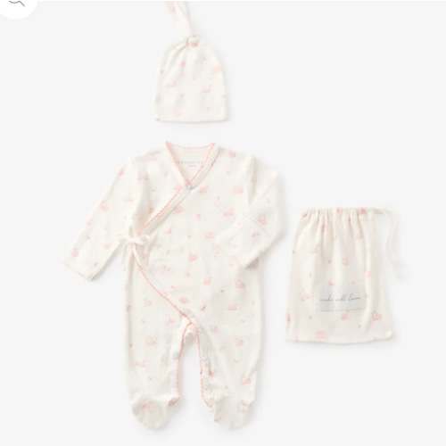 Pink Swan Print Organic Cotton Pointelle Layette 2 Pc Gift Set