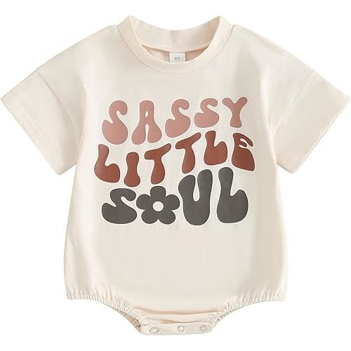 Hnyenmcko Newborn Baby Girl Boy Summer Clothes Short Sleeve Letter Print Bubble Romper Oversized T-Shirt Bodysuit Top Outfit