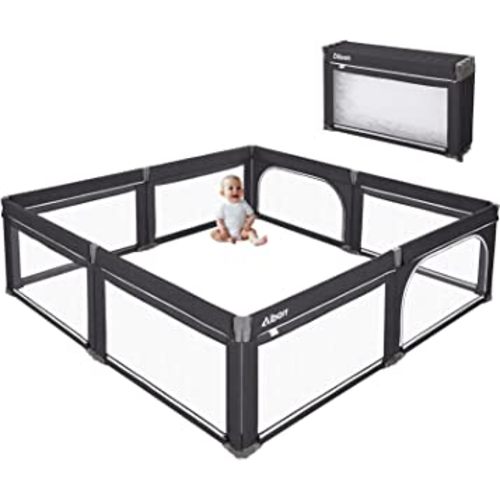 Albott Baby Playpen- Foldable Playpen for Babies and Toddlers 89x89 in Baby Play Yards, 55 sq. ft Portable Baby Fence(XXL, Deep Grey)