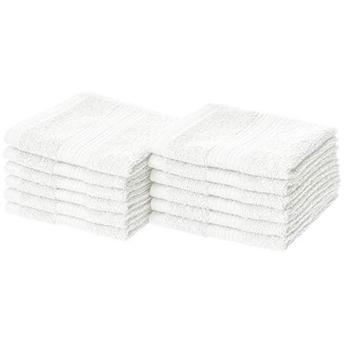 Amazon Basics Soft washcloths set , Absorbent Fade Resistant 100% Cotton washcloths 12-Pack (12" x 12"), Perfect face towels, fingertip towels, White
