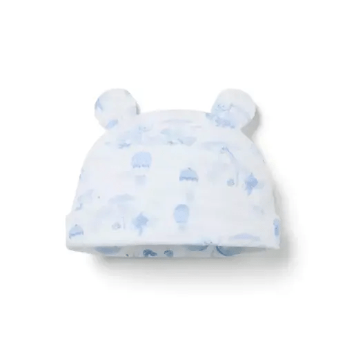 Baby Light Blue Animal Friends Toile Baby Animal Friends Toile Bear Ear Beanie by Janie and Jack