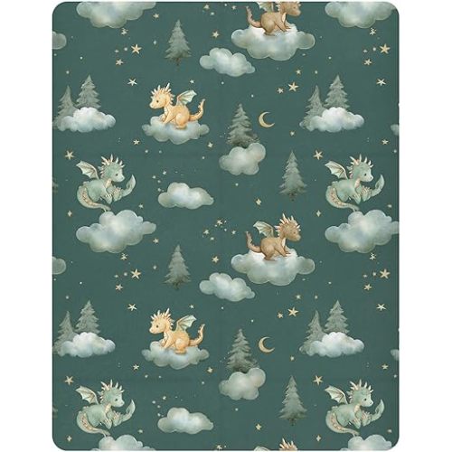 Pfrewn Crib Sheets for Boys Girls Dragon Baby Animals Retro Fitted Crib Sheet Fits Standard Crib Mattress Pads Stretch Soft Toddler Baby Sheet,52x28IN