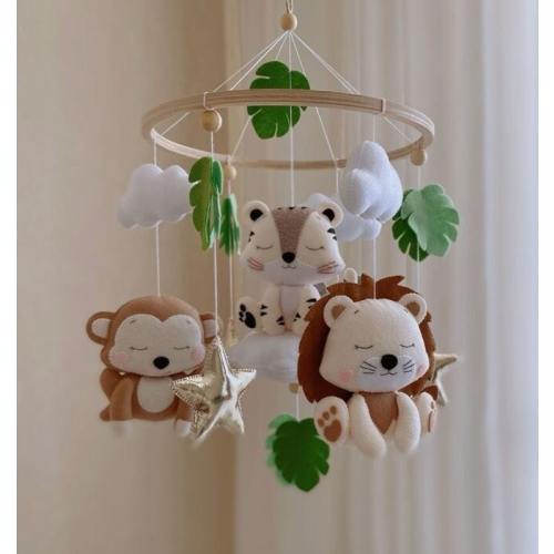 Safari Nursery Ornament, Felt Animals Lion, Monkey, Jaguar, Elephant, Mobile Ornament, Baby Shower, Baby Nursery, Baby Room Decor