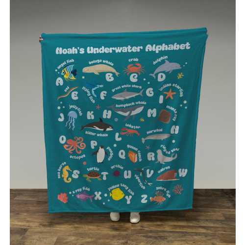 Personalized Kids Underwater Creatures Alphabet Blanket, Boy Blanket, Baby Blanket, Kids Blanket, Custom Gift, Gift for Baby and Toddlers