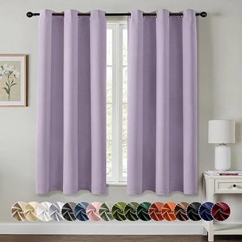 MIULEE Lilac Blackout Curtains for Bedroom Living Room 63 Inches Long 2 Panels, Thermal Insulated Room Darkening Drapes Solid Grommet Noise Reduction Light Blocking Window Treatments 40x63 Inch