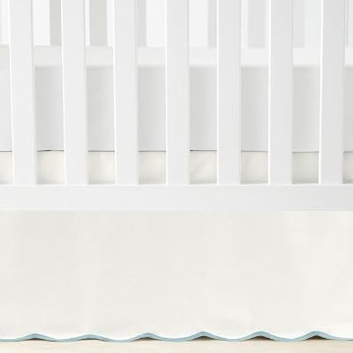 Lush Decor Coastal Chic Scalloped Edge Baby Crib Skirt Single 28" W x 52" L + 16" Drop Blue - White Crib Skirt - Baby Essentials - Coastal Nursery Decor