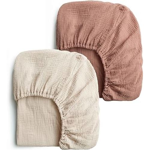 Konssy 2 PCS Muslin Fitted Crib Sheets 100% Cotton Baby Crib Sheets for Standard Crib Mattress (28 X 52 Inches), Soft and Breathable for Boys, Girls(Chestnut, Summer Wheat)