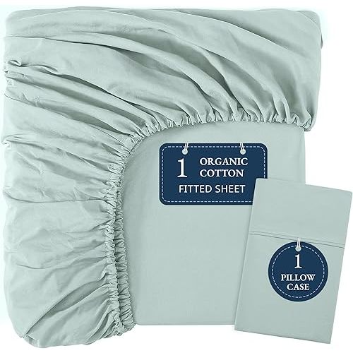 LANE LINEN Fitted Sheets Twin Size, Charcoal 2-Piece Set (1 Fitted Sheet, 1 Pillowcase), Percale Weave, Ultra Soft, Breathable,Fits Mattress Upto 15'' Deep - Cool Blue (No Flat Sheet)