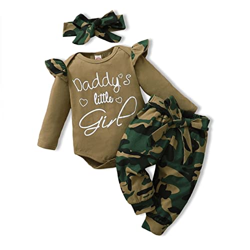 AMAWMW Baby Girl Clothes Set Daddys Little Girl Ruffle Romper Top Camouflage Pants Newborn Infant Baby Girl Outfit