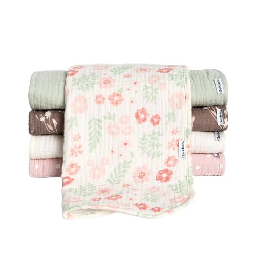 Gerber Baby Unisex Muslin Burp Cloths 5-Pack, Multi Pink Floral, Large Size 20" x 10"