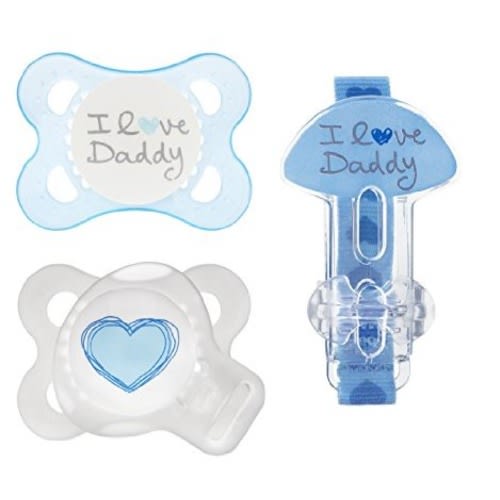 MAM Love & Affection Orthodontic Pacifier with Clip Value Pack, I Love Daddy, Boy, 0-6 Months, 2-Count