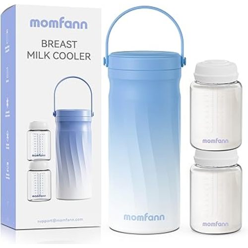 Portable 20oz Stainless Steel Breast Milk Cooler with 360° Surround Cooling – Keeps Breast Milk Cold for 24 Hours, Ideal for Travel & Outdoor Use, Includes 2 x 10oz Bottles