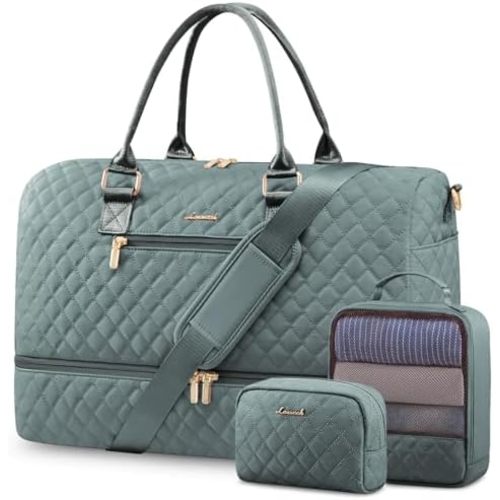 LOVEVOOK Travel Duffle Bag for Women, Weekender Overnight Bag with Shoe Compartment, Carry on Bag with Toiletry Bag, Gym Duffel Bag with Wet Pocket, Hospital Bags for Labor and Delivery 3 Pcs Set