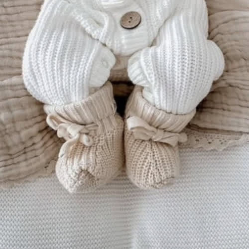 Textured Newborn Knit Booties - Oat | 3 Little Crowns