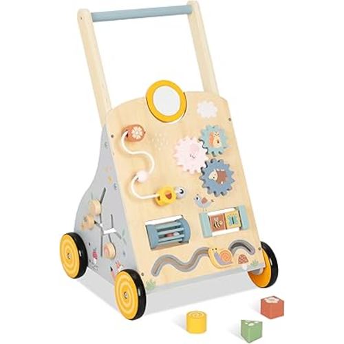 Wooden Baby Walker and Push Toy - Adjustable Height, Montessori Learning Activity Center for Boys and Girls, Toddler Push Walker and Development Toy for Kids 1-3 Years