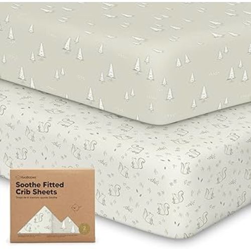 2-Pack Organic Crib Sheets for Boys, Girls - Jersey Fitted Crib Sheet, Baby Crib Sheets Neutral, Crib Mattress Sheet, Cotton Crib Sheets, Breathable Crib Sheet, Baby Mattress Sheets (Pine Grove)