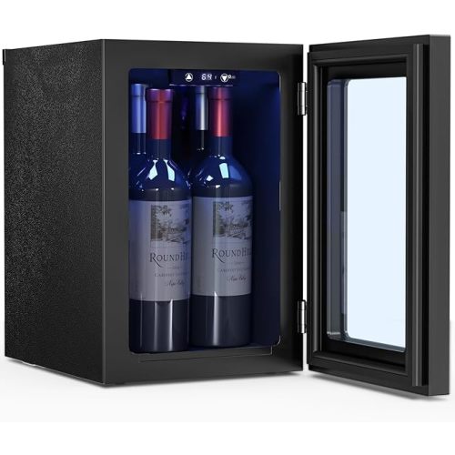 Antarctic Star 0.6Cu. Ft. Freestanding Counter-top Wine Cellar Mini Fridge, 4-Bottle Red Wine Beverage Refrigerator, Quiet, Portable, LED Light and Display, 40-61 ℉, Black