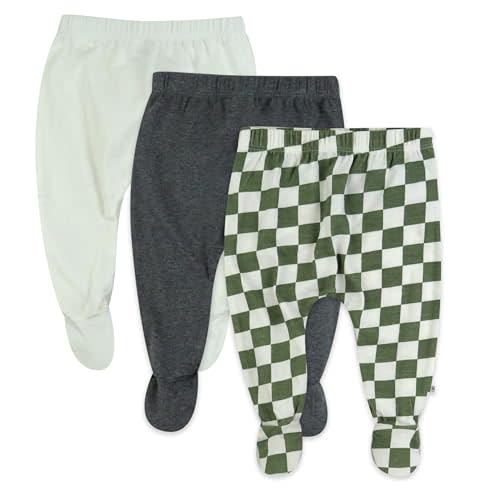 HonestBaby 3-pack Footed Pants Roomy Fit Pull on Bottoms 100% Organic Cotton for Infant Baby Boys, Girls, Unisex