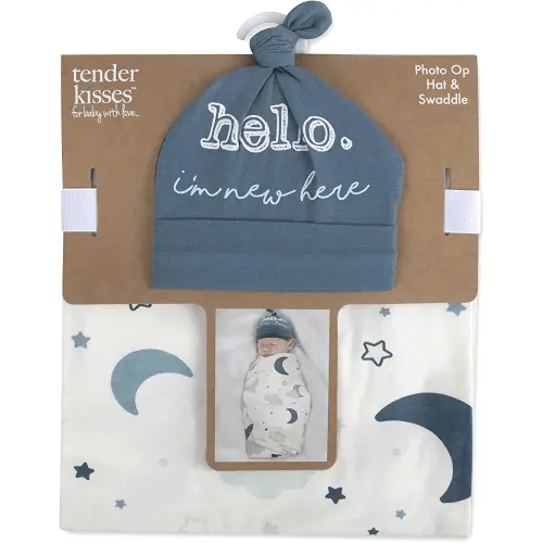Baby Cotton Swaddle Blanket Wrap with Headband or Hat Set for Baby Girls, Boys Newborns and Infants 0-6 Months (Starry)