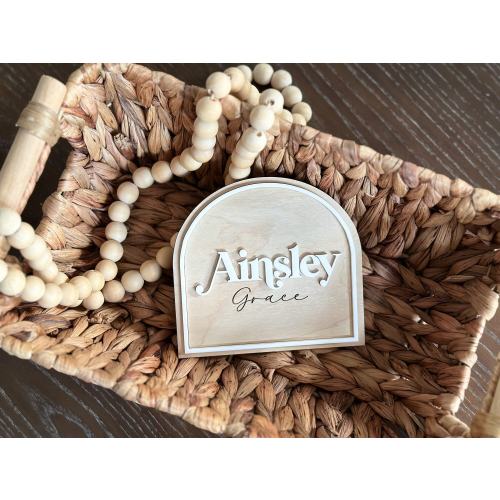 Baby Announcement, Wood Baby Name Sign, Arch Name Plaque, Baby Gift, Social Media Baby Reveal, Newborn Photo Prop, Hospital Name Sign