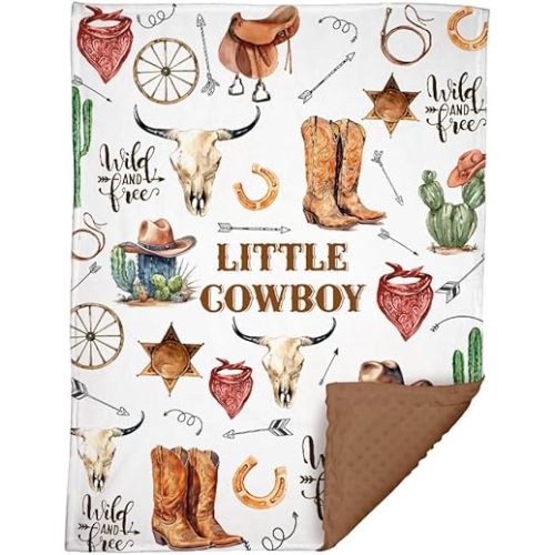 Western Baby Blanket, Cowboy Minky Blankets for Boys Girls, Nursery Room Decor, Soft Warm Lightweight Nursery Bed Blanket for Newborn Toddlers Son Daughter (02)