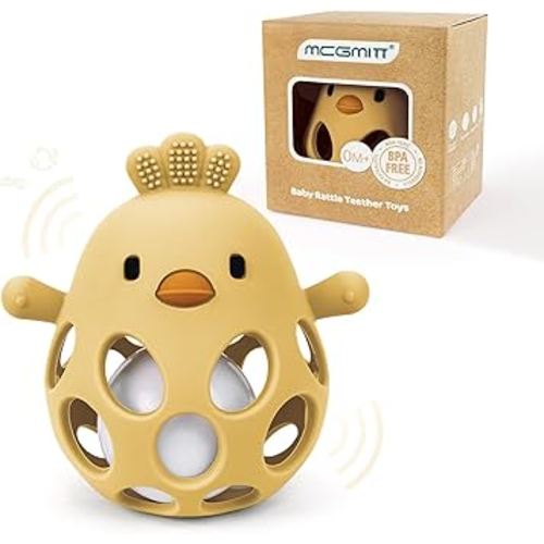 MCGMITT Baby Teething Toys for 3-6 Months, Easy Grasp Silicone Infant Rattle Teether Toy for 0-12 Months, BPA-Free Food Grade Baby Montessori Sensory Toys, Soft Infant Chew Toys for Teething Relief