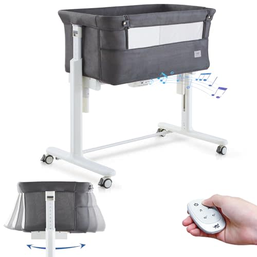 VaVaSoo Rocking Bassinet for Baby Automatic Bedside Crib Electric Cradle 5 Heights Adjustable Bedside Sleeper for Babies Infant Smart Auto Rocking Crib 3 in 1 Bassinet on Wheels, Dark Grey