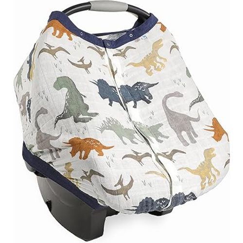 Little Unicorn Breathable Car Seat Canopy | Magnetic Closure Cover & Universal Fit | Protection & Privacy for Baby (Dino Friends)