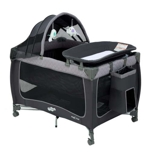 Pamo Babe Baby Playard, Magic Fold 1 Step Portable Playpen Changing Table for Newborn, Four-Panels